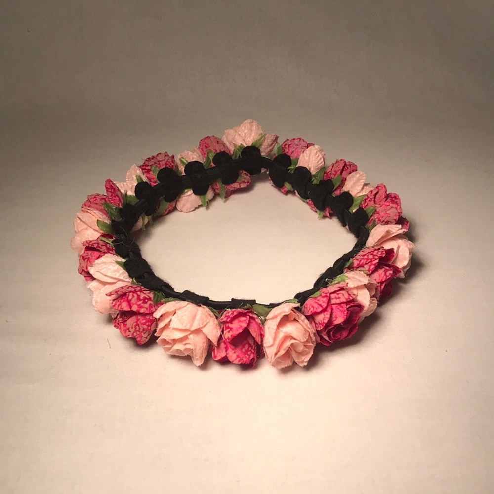 *5/$25!* Rose Flower Crown Stretchy Pink+Burgundy